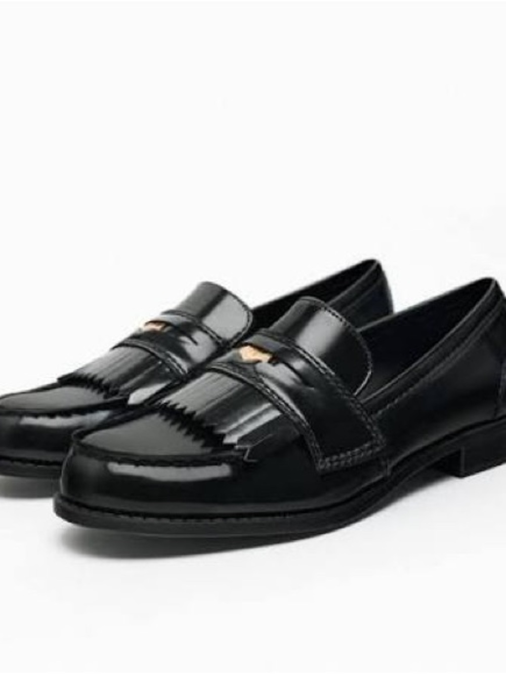 Zara Black Patent Kiltie Penny Loafers